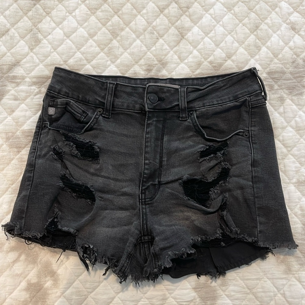 Black Ripped Denim Shorts